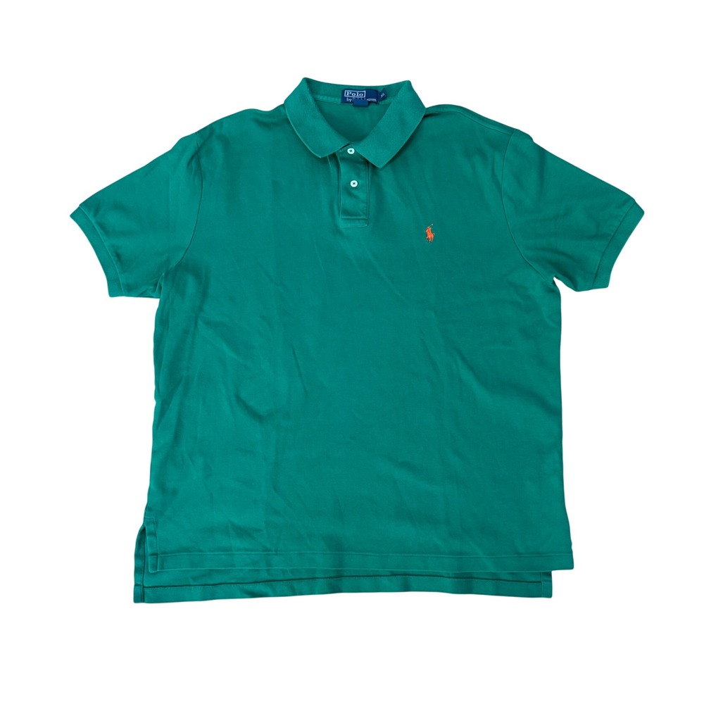 Polo Ralph Lauren Mens XL Green Short Sleeve Pique Polo Shirt Orange Pony Casual